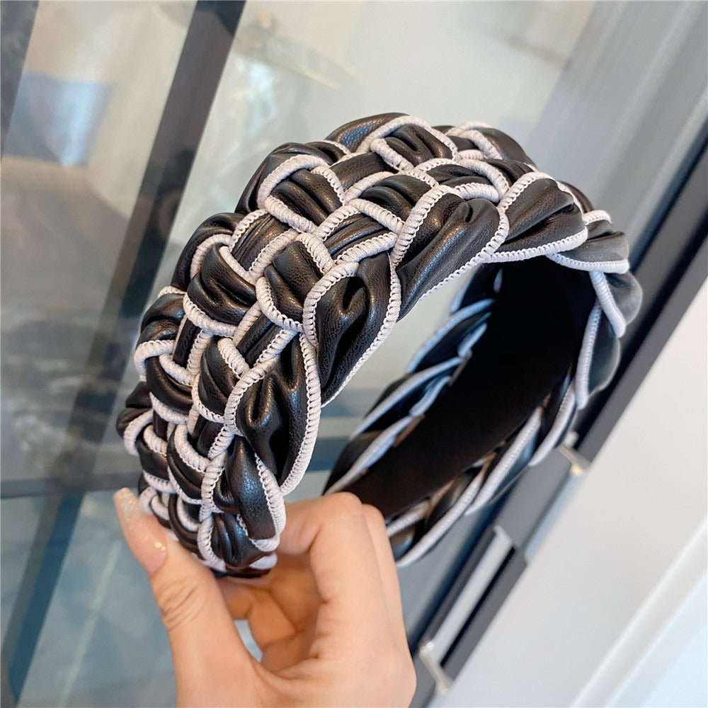 PU overlock headband braided twist four-strand braid wide-brimmed headband hair accessory