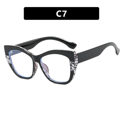 Ins splicing contrasting color eyeglass frame retro cat eye flat lens TR90 anti blue light internet celebrity same style eyeglass frame