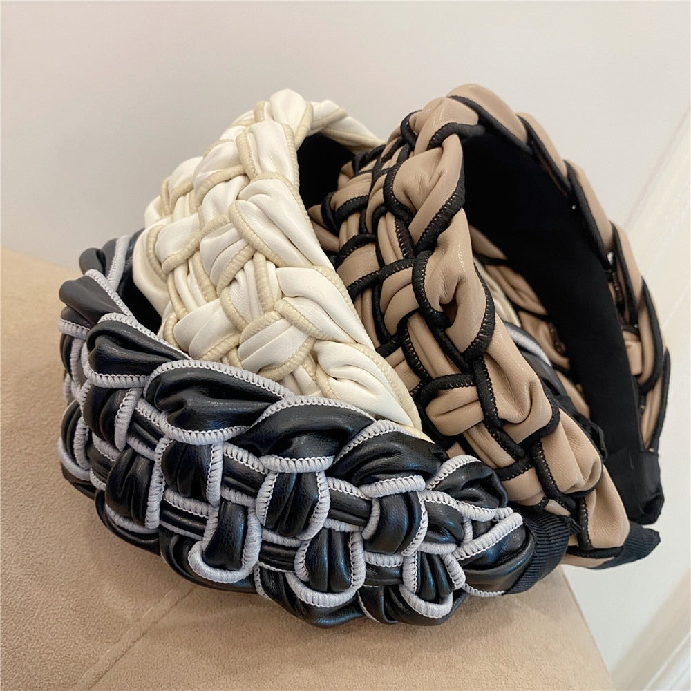PU overlock headband braided twist four-strand braid wide-brimmed headband hair accessory