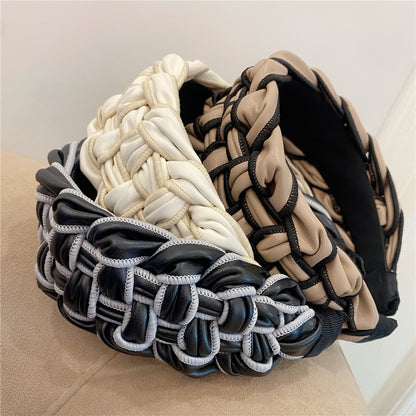 PU overlock headband braided twist four-strand braid wide-brimmed headband hair accessory