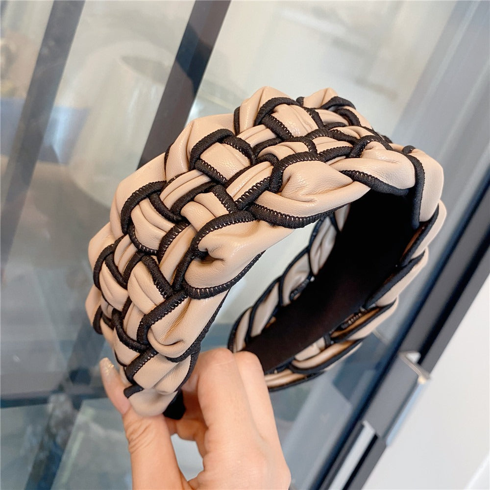PU overlock headband braided twist four-strand braid wide-brimmed headband hair accessory