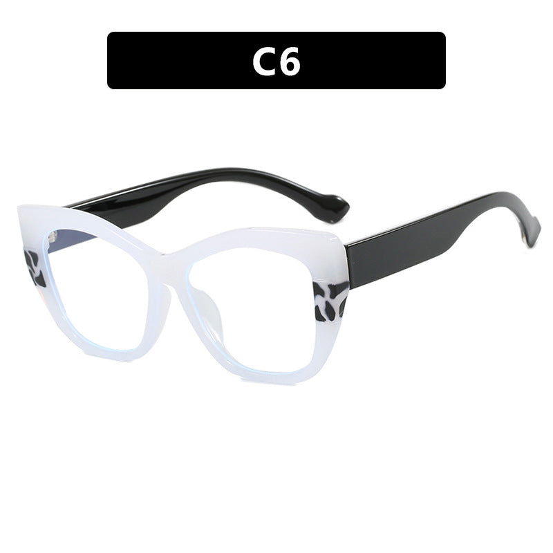 Ins splicing contrasting color eyeglass frame retro cat eye flat lens TR90 anti blue light internet celebrity same style eyeglass frame