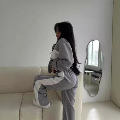 Fashion Color-Blocked Long Sleeve Sweatshirt and Pants Casual Set for Women Autumn Winter Outfit