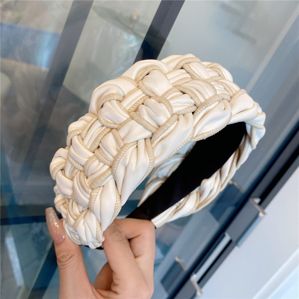 PU overlock headband braided twist four-strand braid wide-brimmed headband hair accessory