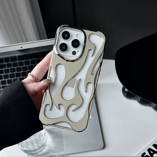 Electroplated hollow flame pattern phone case suitable for iPhone 15 Pro, simple all inclusive, Apple 14 anti drop protective cover