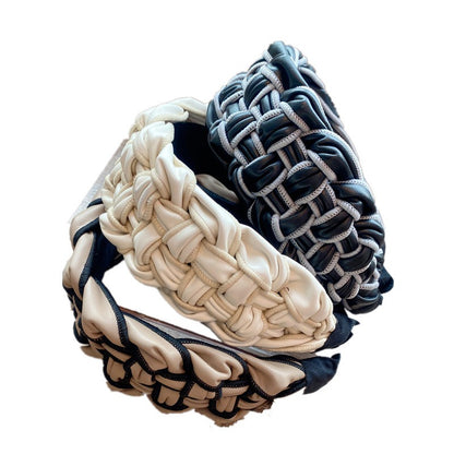 PU overlock headband braided twist four-strand braid wide-brimmed headband hair accessory