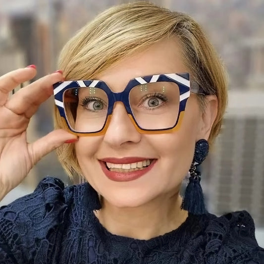 Color blocked large frame cat eye anti blue light glasses frame, fashionable and personalized plain light glasses, internet famous Instagram glasses frame