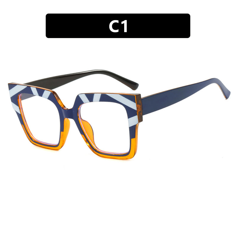 Color blocked large frame cat eye anti blue light glasses frame, fashionable and personalized plain light glasses, internet famous Instagram glasses frame