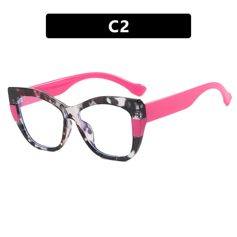 Ins splicing contrasting color eyeglass frame retro cat eye flat lens TR90 anti blue light internet celebrity same style eyeglass frame