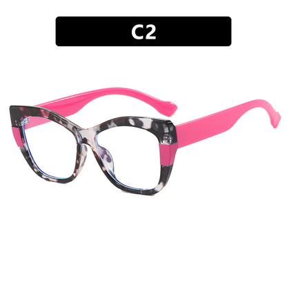 Ins splicing contrasting color eyeglass frame retro cat eye flat lens TR90 anti blue light internet celebrity same style eyeglass frame