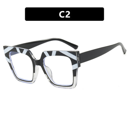 Color blocked large frame cat eye anti blue light glasses frame, fashionable and personalized plain light glasses, internet famous Instagram glasses frame