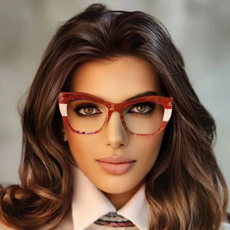 Ins splicing contrasting color eyeglass frame retro cat eye flat lens TR90 anti blue light internet celebrity same style eyeglass frame