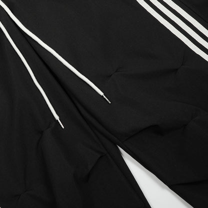 Sports suit men's stand up collar jacket striped three bar splicing pleated wide leg pants