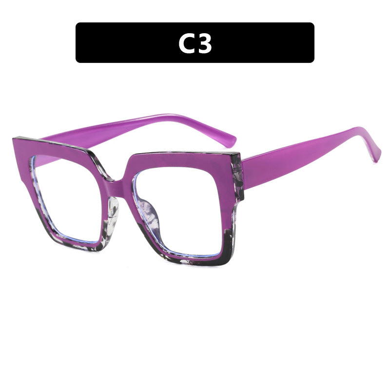 Color blocked large frame cat eye anti blue light glasses frame, fashionable and personalized plain light glasses, internet famous Instagram glasses frame