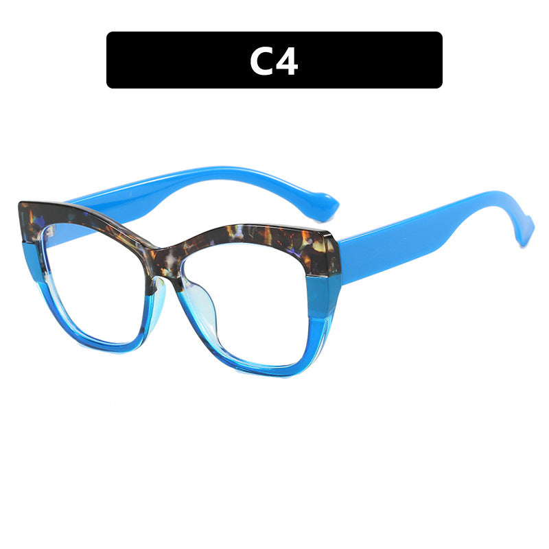 Ins splicing contrasting color eyeglass frame retro cat eye flat lens TR90 anti blue light internet celebrity same style eyeglass frame