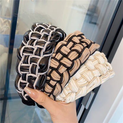 PU overlock headband braided twist four-strand braid wide-brimmed headband hair accessory