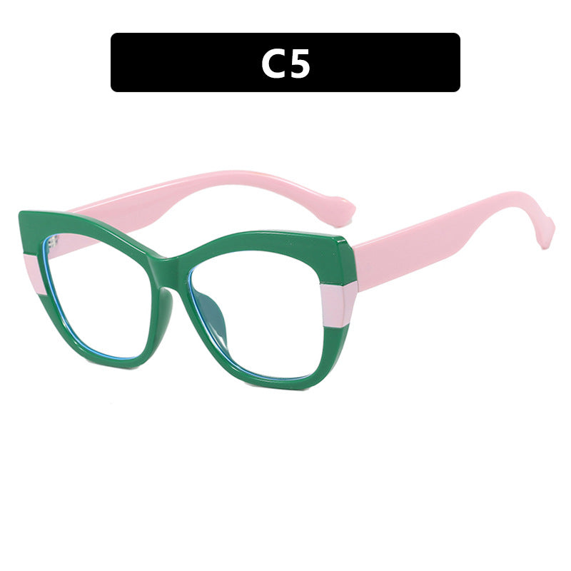 Ins splicing contrasting color eyeglass frame retro cat eye flat lens TR90 anti blue light internet celebrity same style eyeglass frame