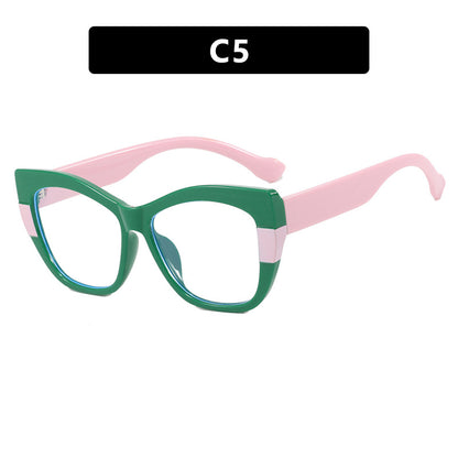 Ins splicing contrasting color eyeglass frame retro cat eye flat lens TR90 anti blue light internet celebrity same style eyeglass frame