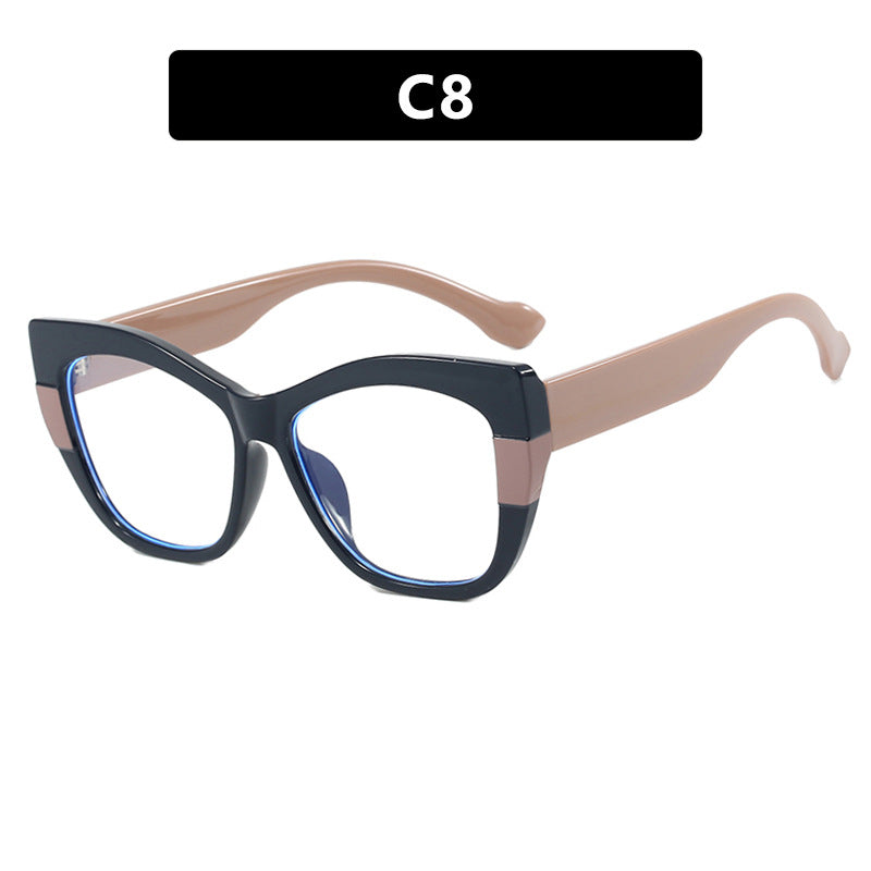 Ins splicing contrasting color eyeglass frame retro cat eye flat lens TR90 anti blue light internet celebrity same style eyeglass frame
