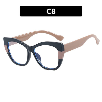 Ins splicing contrasting color eyeglass frame retro cat eye flat lens TR90 anti blue light internet celebrity same style eyeglass frame
