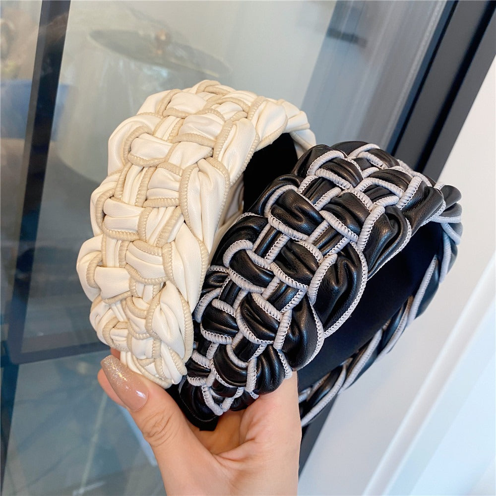PU overlock headband braided twist four-strand braid wide-brimmed headband hair accessory
