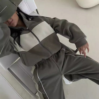 Fashion Color-Blocked Long Sleeve Sweatshirt and Pants Casual Set for Women Autumn Winter Outfit