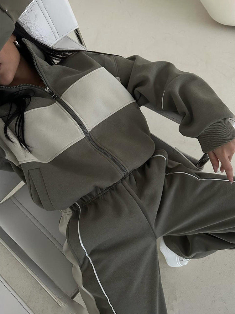Fashion Color-Blocked Long Sleeve Sweatshirt and Pants Casual Set for Women Autumn Winter Outfit
