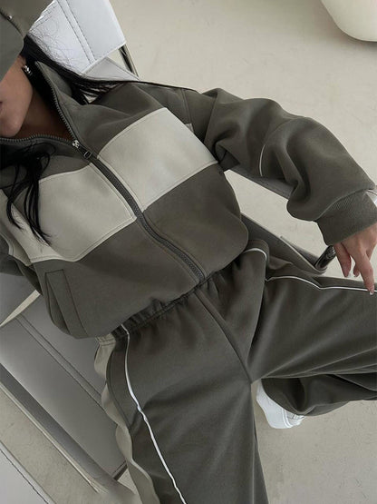 Fashion Color-Blocked Long Sleeve Sweatshirt and Pants Casual Set for Women Autumn Winter Outfit