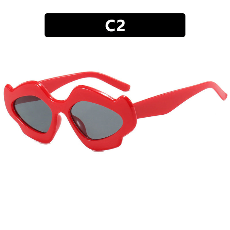 Lips, flower shaped sunglasses, funny sunglasses, irregular personality, dance party sunglasses, street photography, fashionable and exaggerated