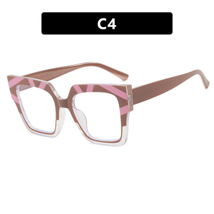 Color blocked large frame cat eye anti blue light glasses frame, fashionable and personalized plain light glasses, internet famous Instagram glasses frame