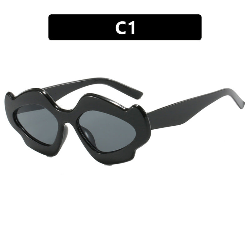 Lips, flower shaped sunglasses, funny sunglasses, irregular personality, dance party sunglasses, street photography, fashionable and exaggerated