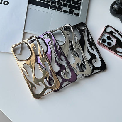 Electroplated hollow flame pattern phone case suitable for iPhone 15 Pro, simple all inclusive, Apple 14 anti drop protective cover