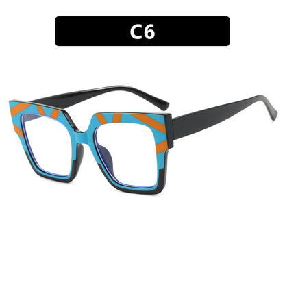 Color blocked large frame cat eye anti blue light glasses frame, fashionable and personalized plain light glasses, internet famous Instagram glasses frame