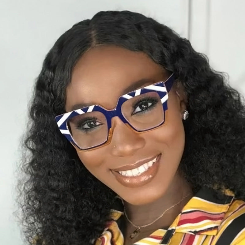 Color blocked large frame cat eye anti blue light glasses frame, fashionable and personalized plain light glasses, internet famous Instagram glasses frame