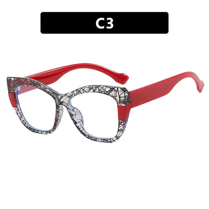Ins splicing contrasting color eyeglass frame retro cat eye flat lens TR90 anti blue light internet celebrity same style eyeglass frame